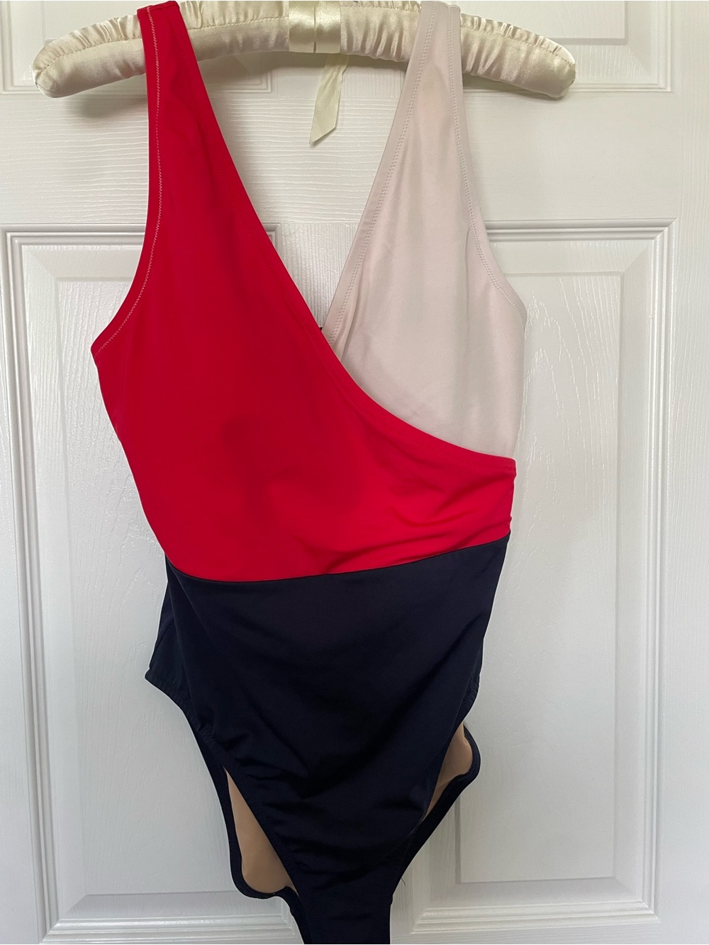 J. Crew Colorblock One-Piece Swimsuit in Red, Black & Cream